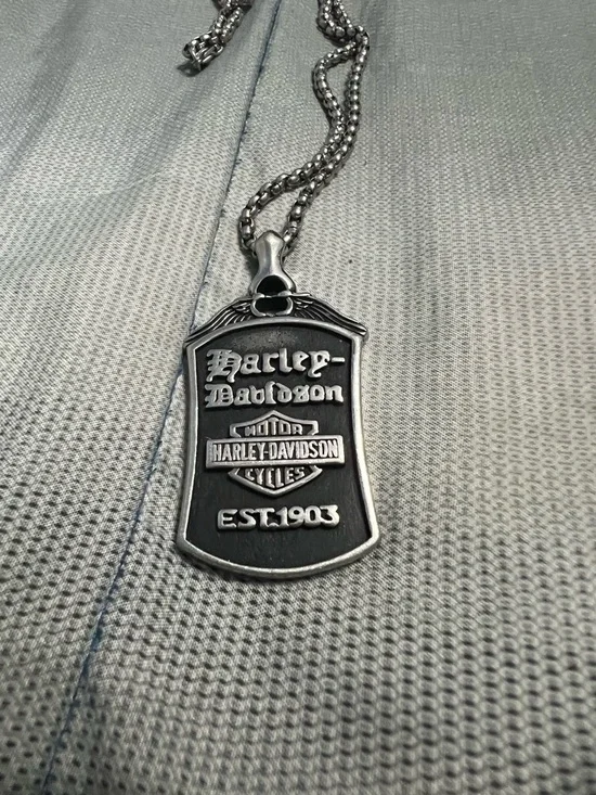 Harley-Davidson Silver and Black Dog Tag Pendant Necklace - Picture 1 of 1